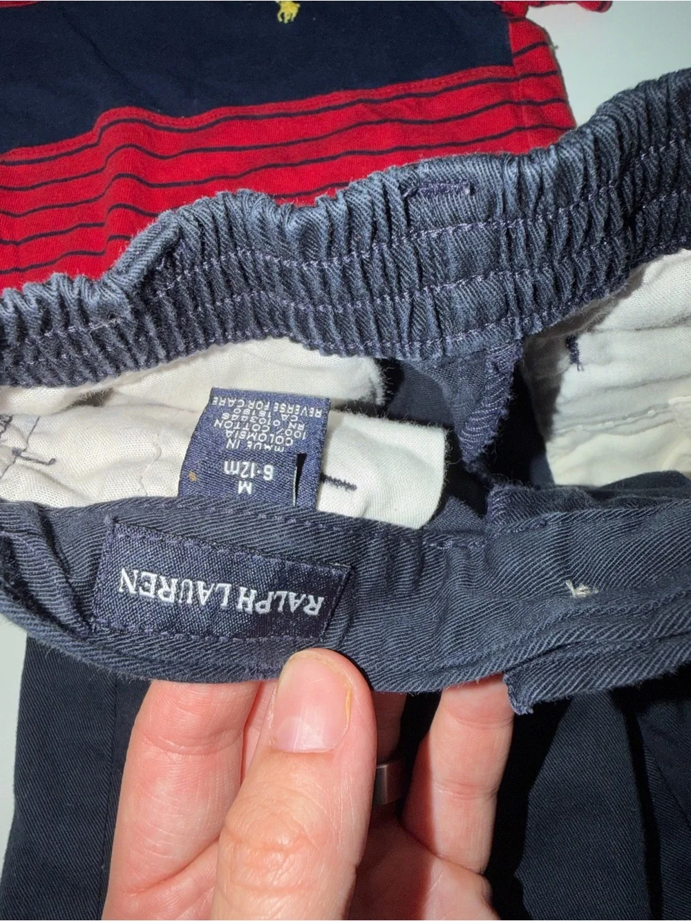 Ralph Lauren Polo Baby Boy Outfit 6-12M Shirt + Pants Navy Red Stripe Pony 2pc